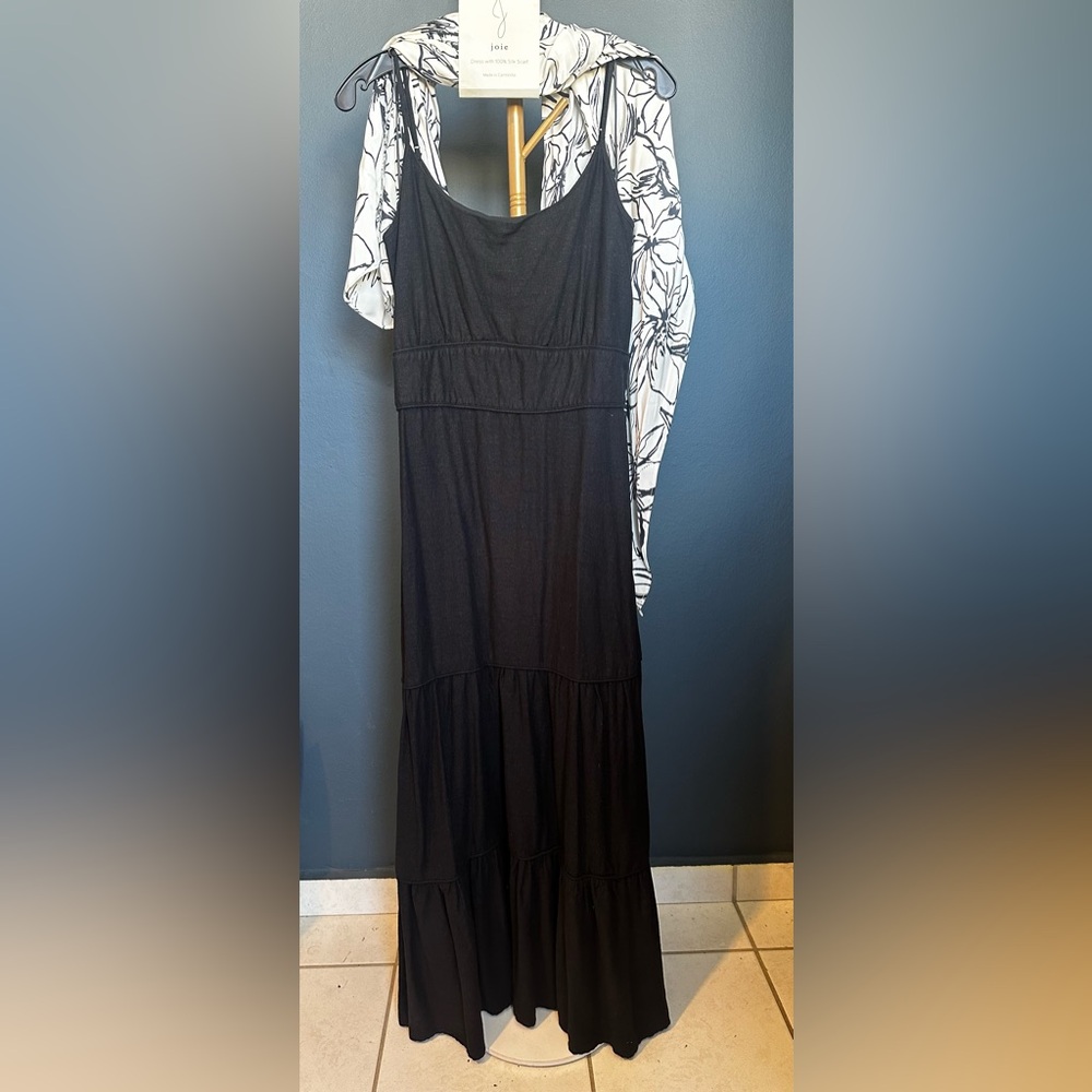 Joie Black Dress with Silk Floral Scarf - Picture 5 of 12